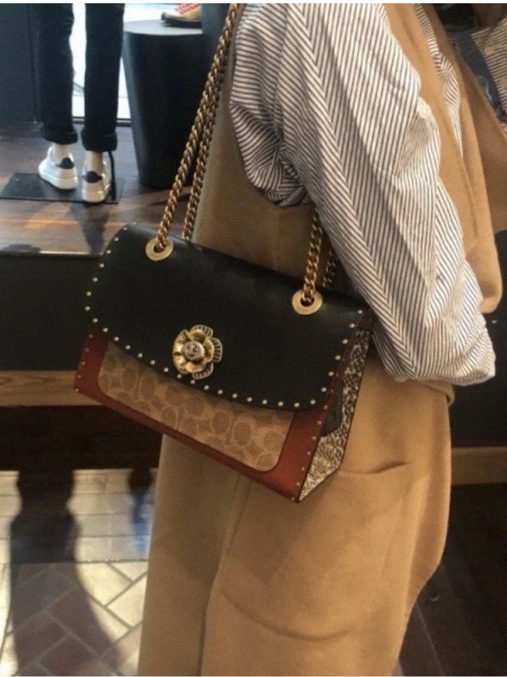 Women's Black & Brown Chain-Handle Shoulder Bag Black Multi/brass